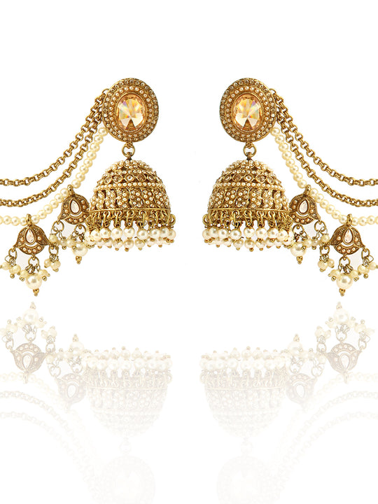 Falak Jhumki Earrings With Ear Chain-Gold