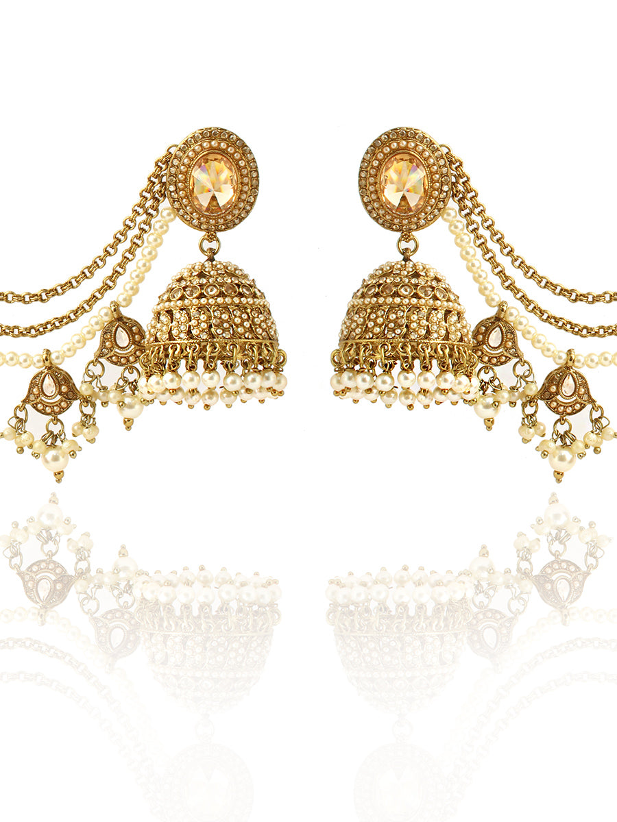 Falak Jhumki Earrings With Ear Chain-Gold