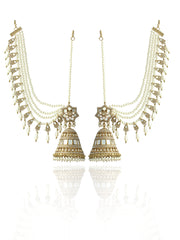 Nushrat Mirror Jhumki Earrings With Ear Chain-Gold