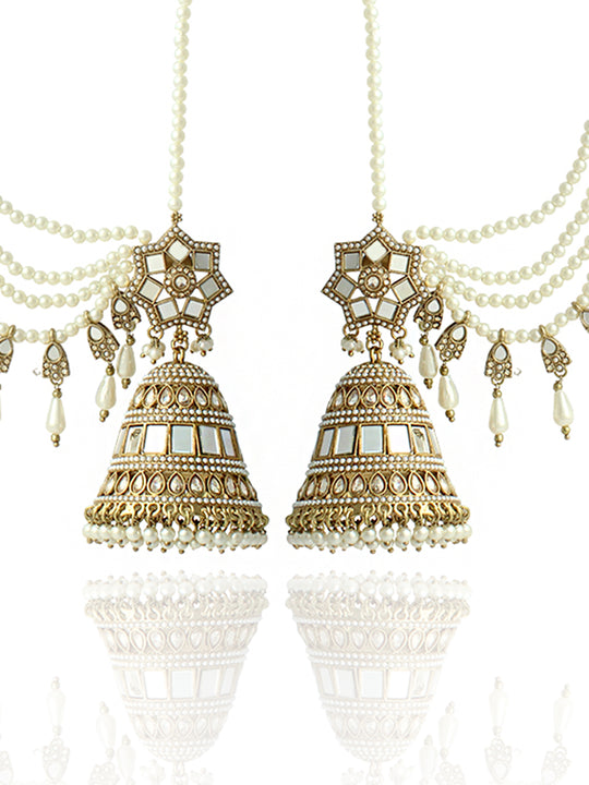 Nushrat Mirror Jhumki Earrings With Ear Chain