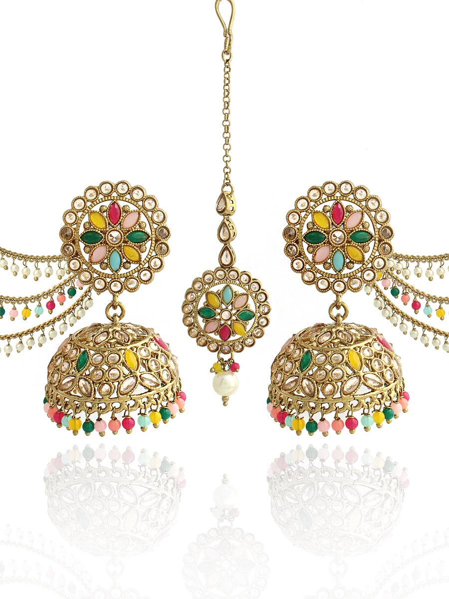 Shiza Jhumki Earrings with Earchain & Tikka