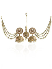 Shiza Jhumki Earrings with Earchain & Tikka-gold