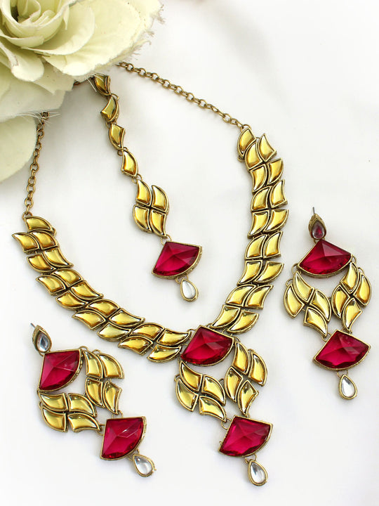 Agrima Necklace Set-Hot Pink