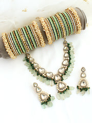 Patiala Bib Necklace Set-Mint Green