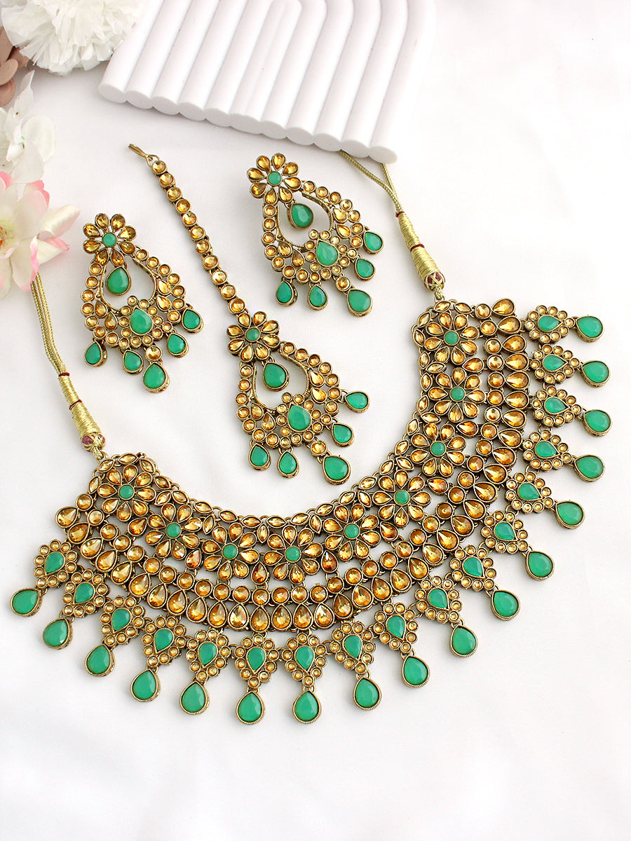 Anupreet Necklace Set-Mint Green