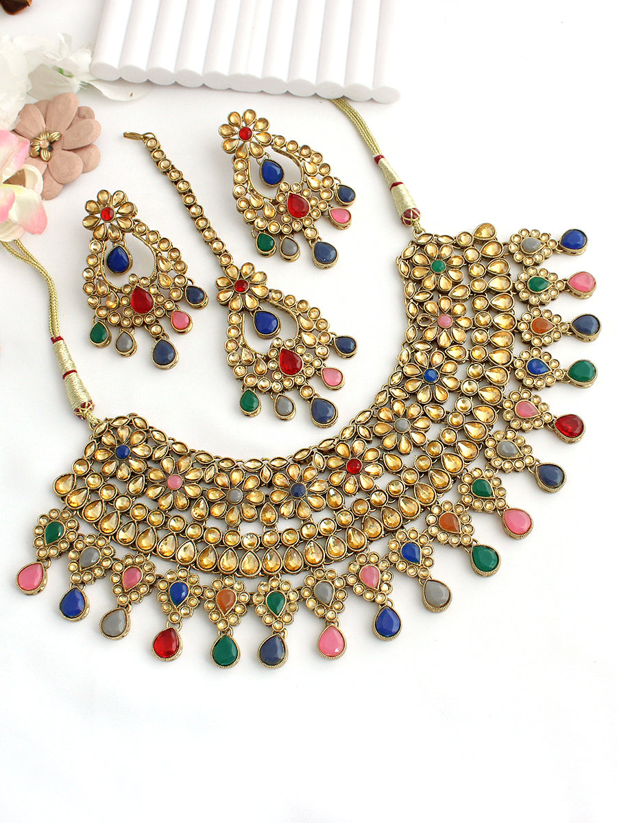 Anupreet Necklace Set-Multicolor