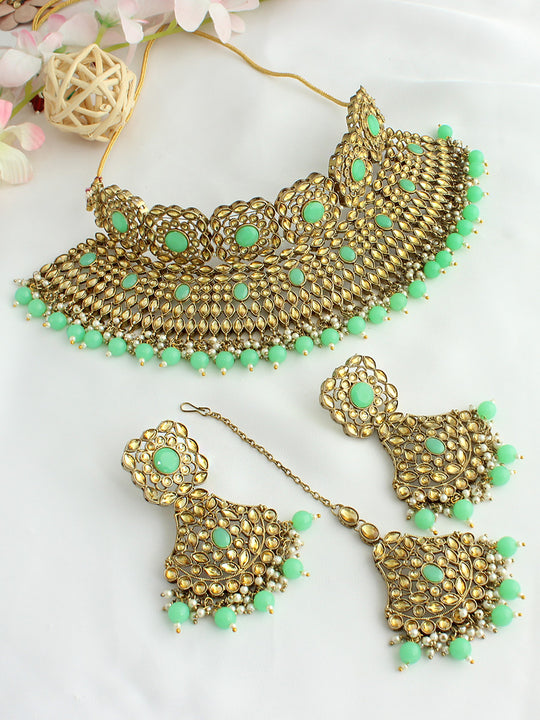 Ragini Necklace Set-Mint Green