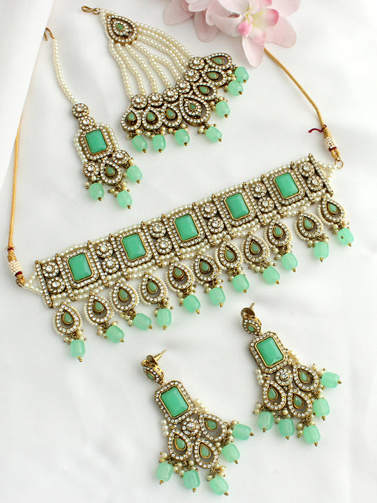 Ameena Necklace Set-Mint Green