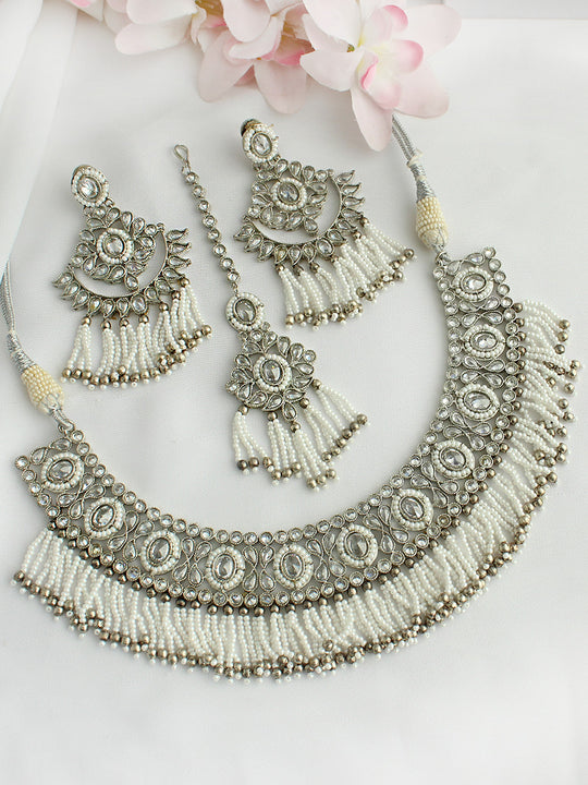 Maryam Bib Necklace Set-Silver