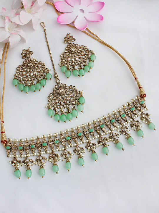 Mishti Necklace Set - Mint green