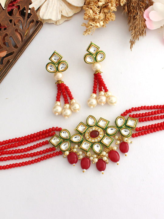 Sayma Necklace Set-Red