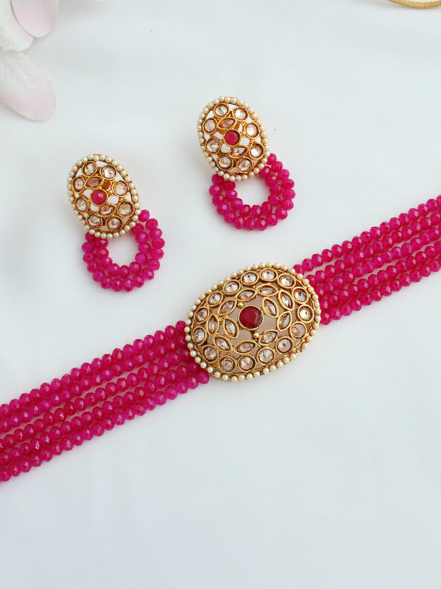 Kaveri Necklace Set-Hot Pink