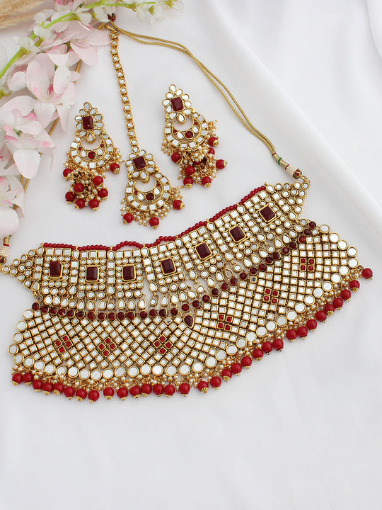 Artika Mirror Necklace Set - Maroon