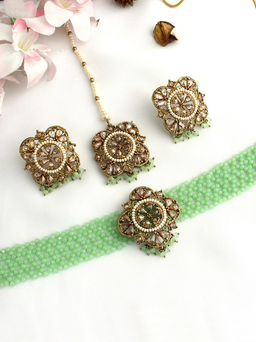 Pankti Necklace Set-Mint Green