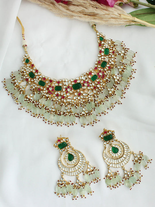 Pushkar Bib Necklace Set - Mint / Green