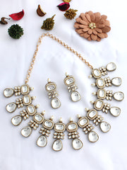 Hyderabad Necklace Set-Golden-Metallic