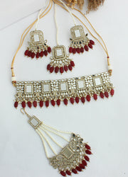 Sargun Necklace Set-Maroon