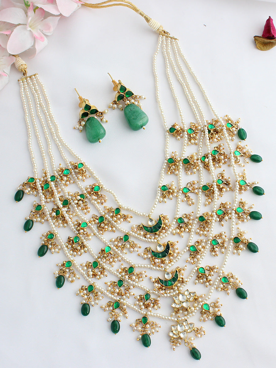 Arishba Layered Necklace Set-Green