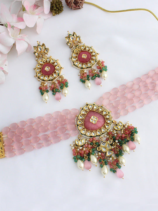 Shriya Necklace Set-pastel pink