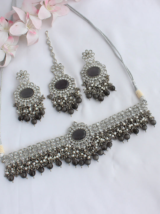 Sanam Necklace Set-Grey