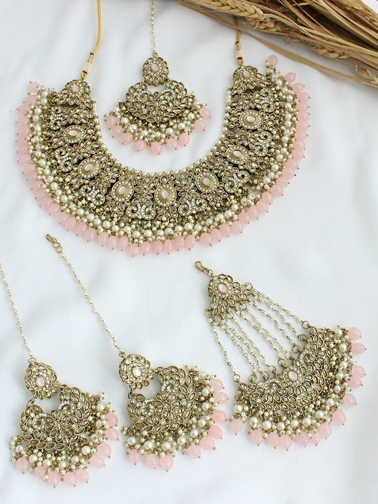 Kashish Necklace Set-Silver/Pastel Pink