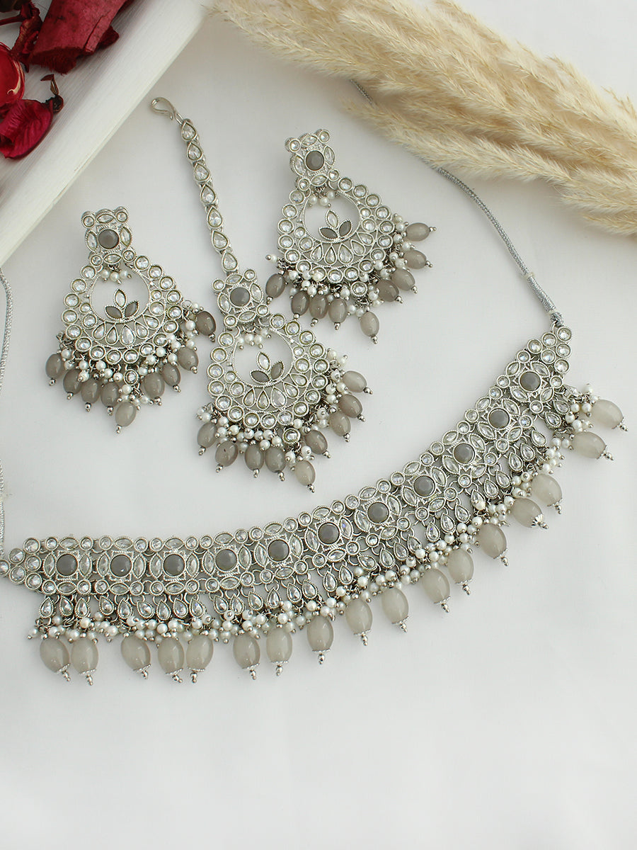 Yashika Necklace Set-Grey