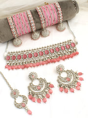 Akansha Necklace Set-Pastel Pink 