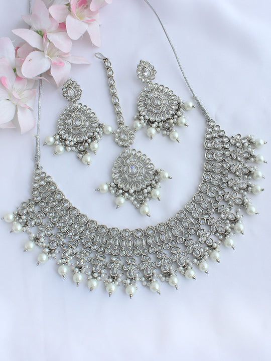 Yutika Necklace Set-Silver