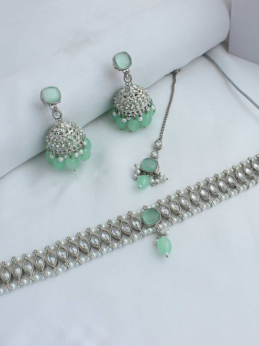 Dishita Choker Necklace  set - Mint Green