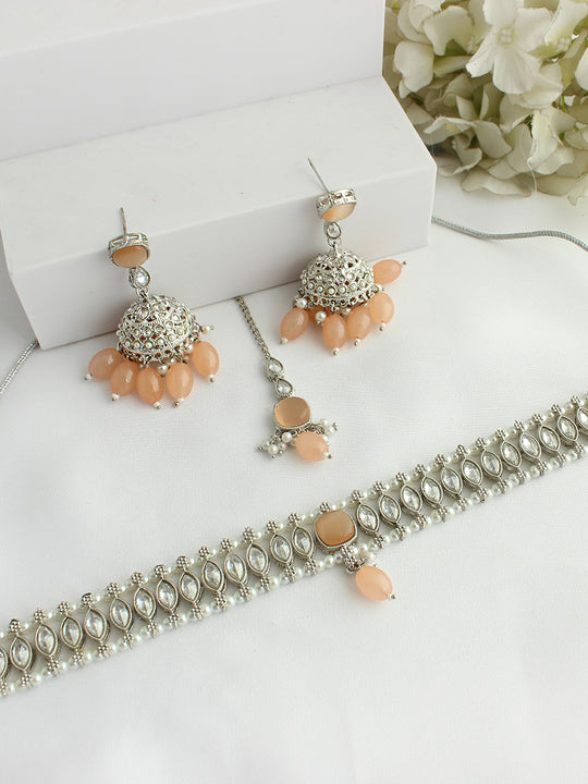 Dishita Choker Necklace Set-Peach