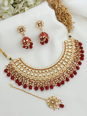 Multan Bib Necklace Set-Maroon