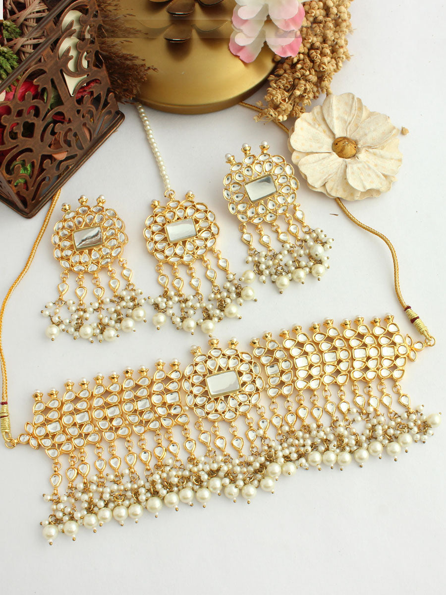 Simran Necklace Set-White