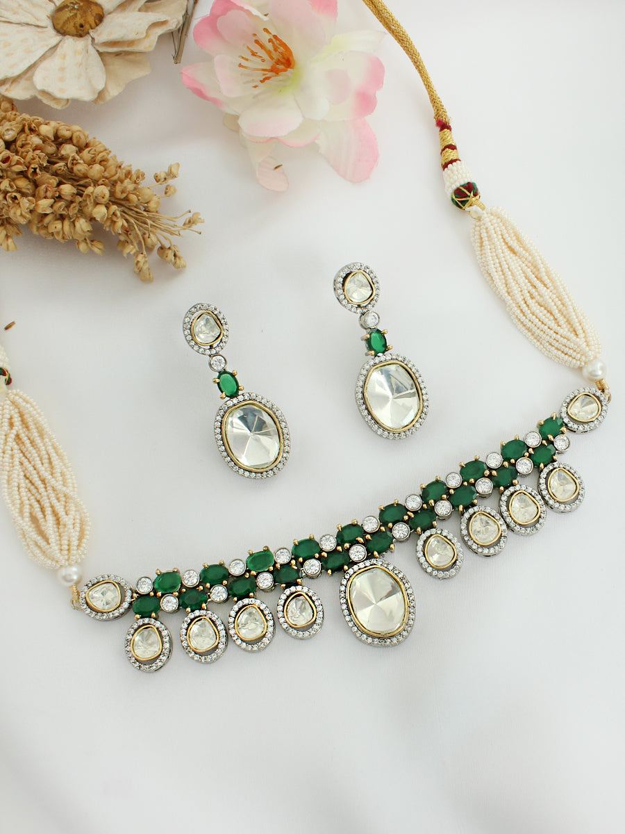 Rishika Choker Necklace Set-Green