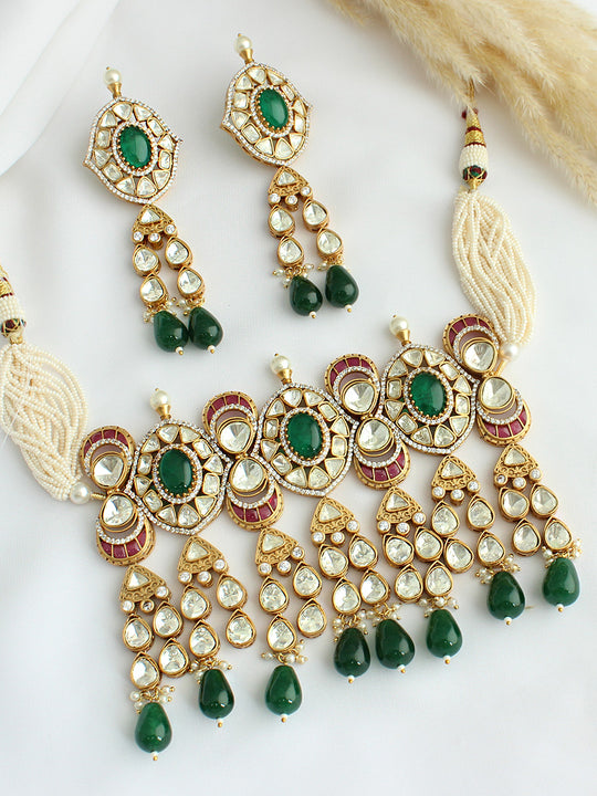 Sreeja Choker Necklace Set-Green