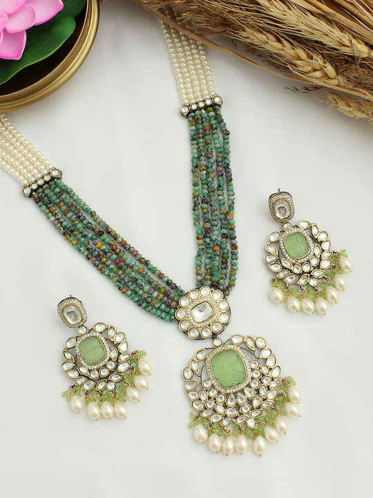 Shillong Long Necklace Set-Mint Green