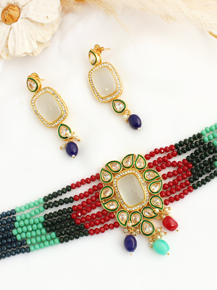 Devika Choker Necklace Set-Multicolor