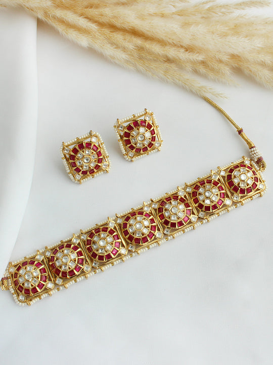 Nidhika Necklace Set - Hot Pink