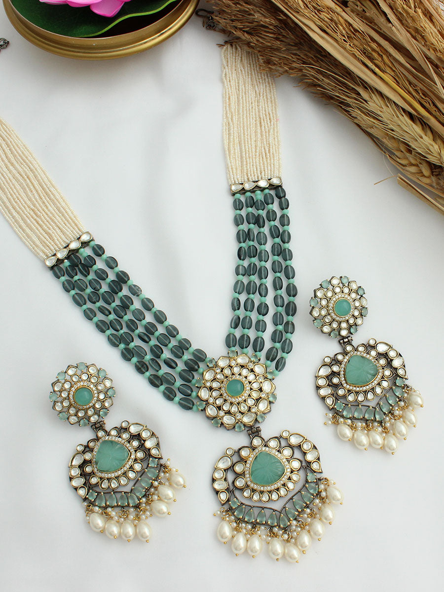 Dhruvi Long Necklace Set-Mint Green