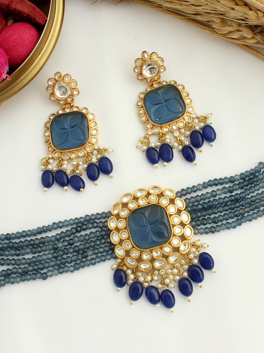 Pragati Choker Necklace Set-Blue