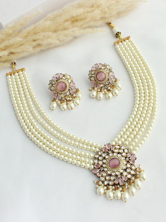 Anandi Necklace Set-Pastel Pink 