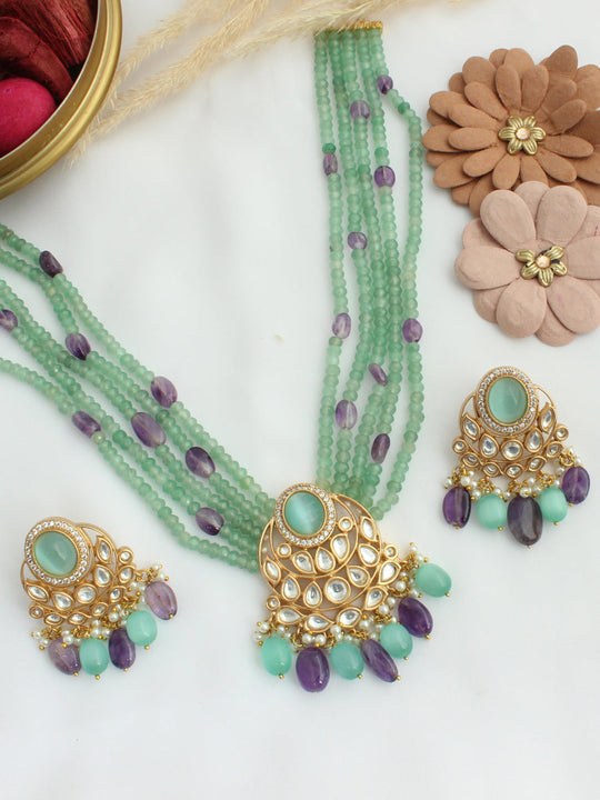 Shipra Bib Necklace Set - Mint Green