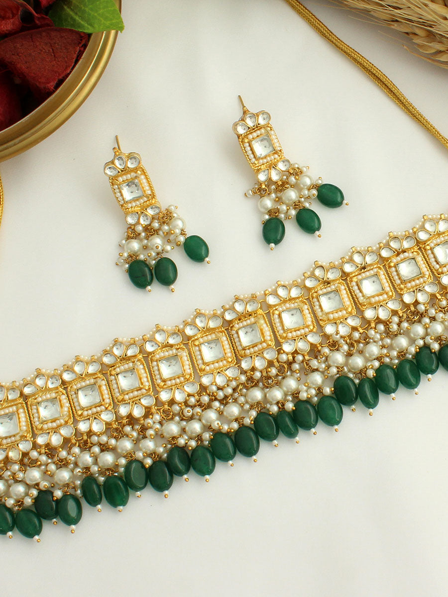 Nirali Choker Necklace Set-Green