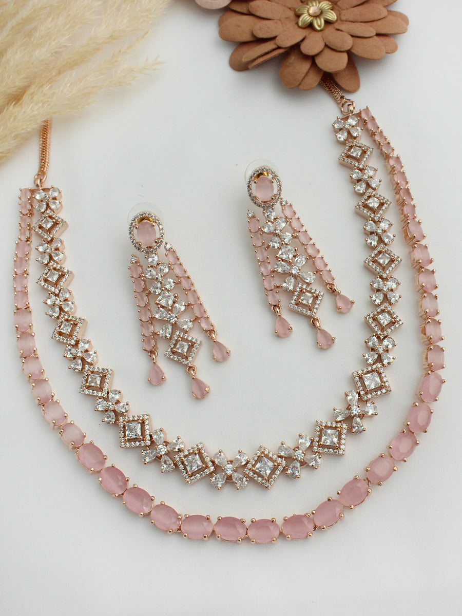 Victoria Necklace Set-Rose Gold/ Pastel Pink