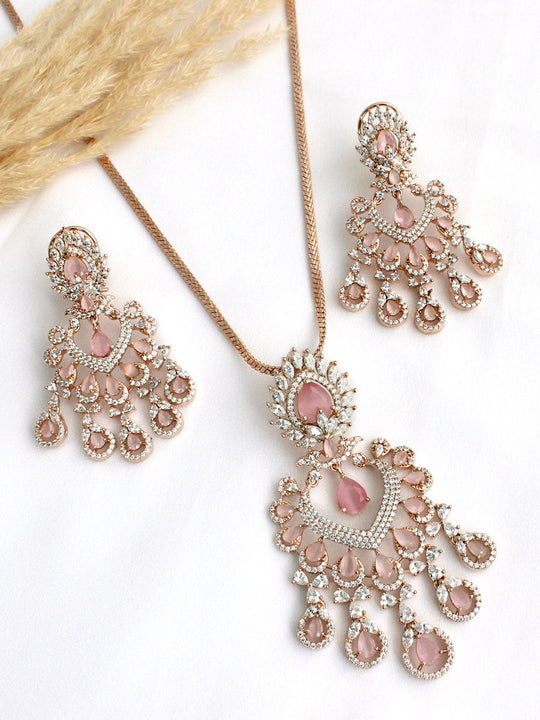 Elisha Pendant Earrings Set - Pastel Pink / Rose Gold