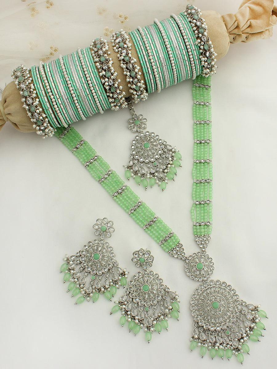 Mansha Long Necklace Set-Mint green