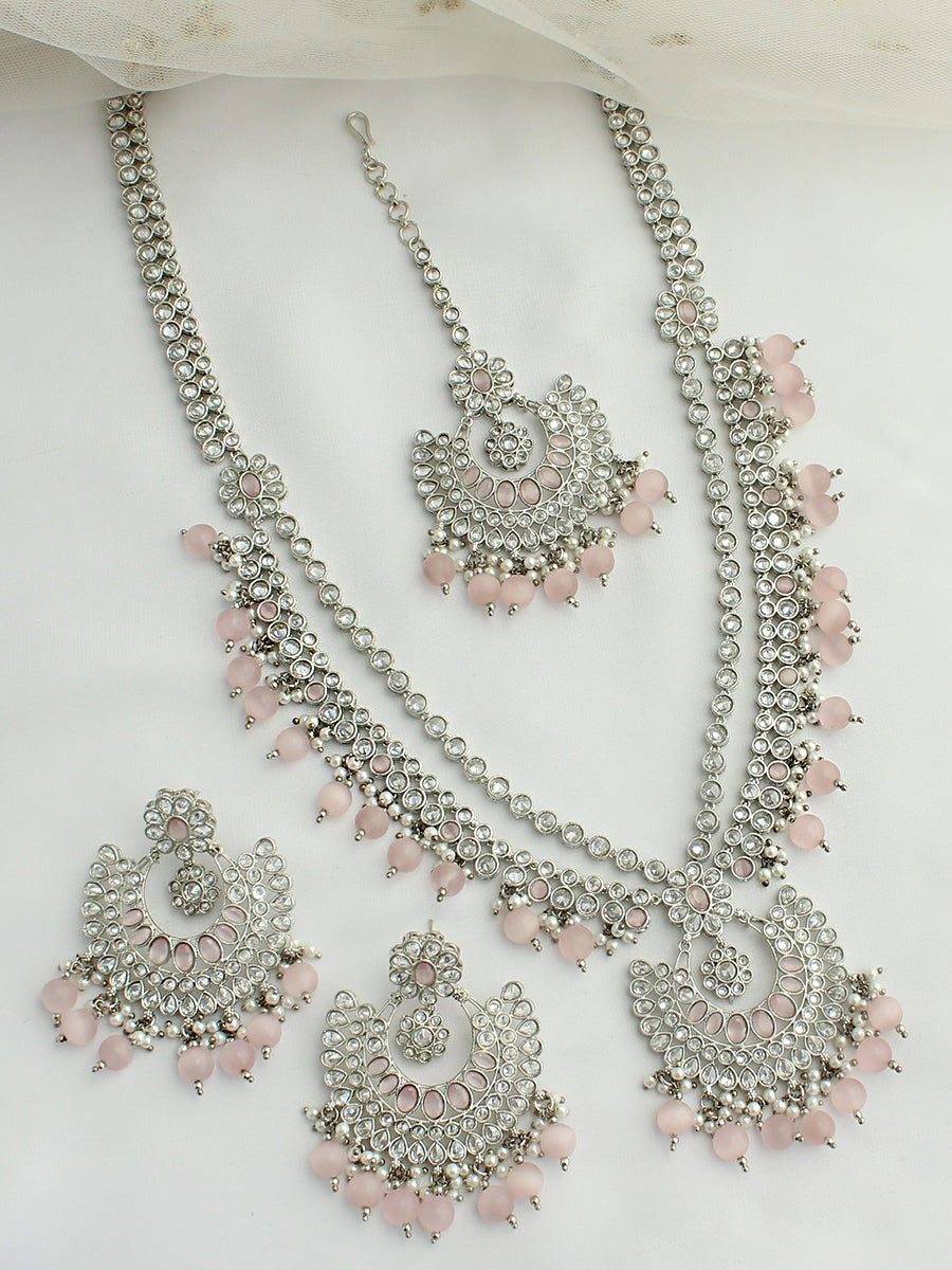 Suhana Long Necklace Set-Pastel pink