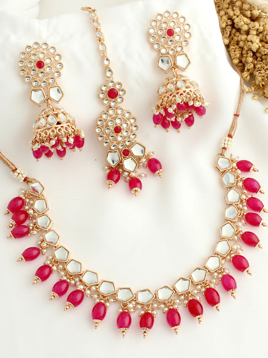 Tara Bib Necklace Set-Hot Pink