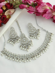 Ritavi Bib Necklace Set-Silver