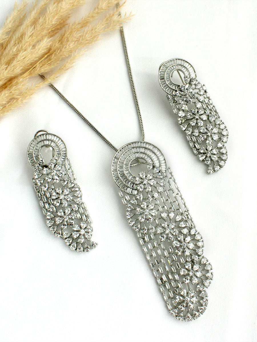 Renee Pendant Earrings Set - Silver