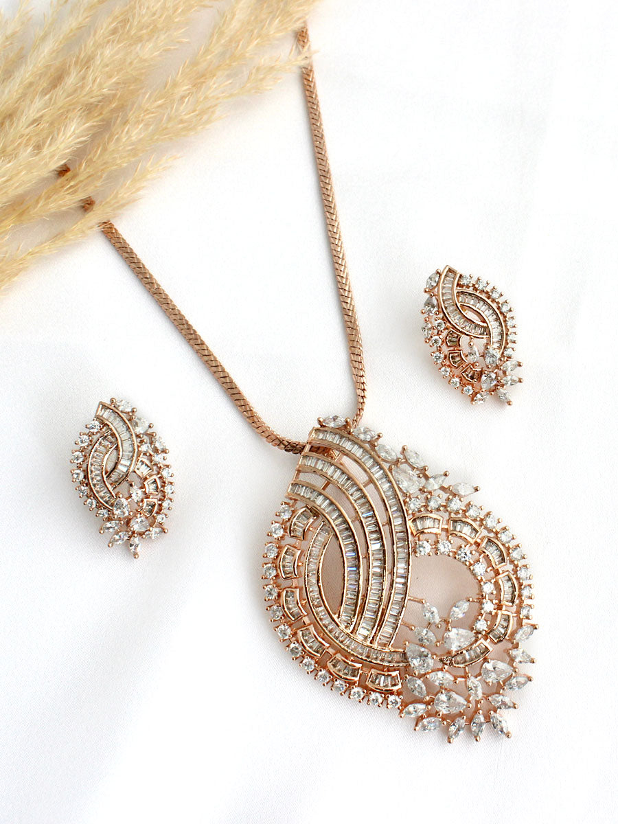 Vamika Pendant Earrings Set - Rose Gold